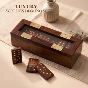 wooden domino game set with 28 tiles