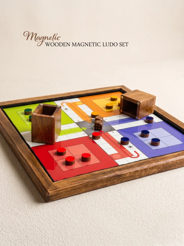Wooden Ludo and Snakes & Ladders Board Game | 2-in-1, Reversible, Magnetic