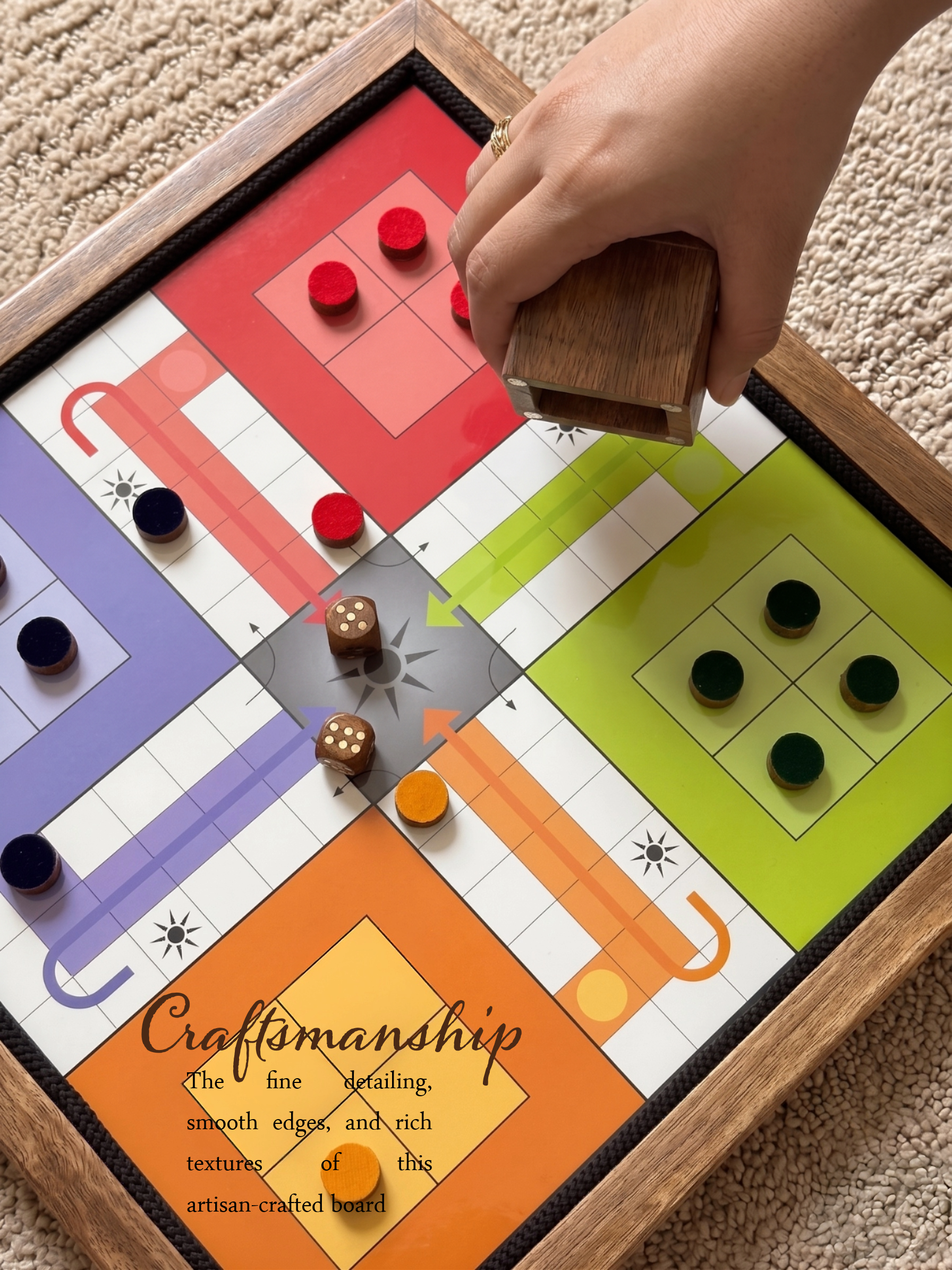 Wooden Ludo and Snakes & Ladders Board Game | 2-in-1, Reversible, Magnetic - Image 13