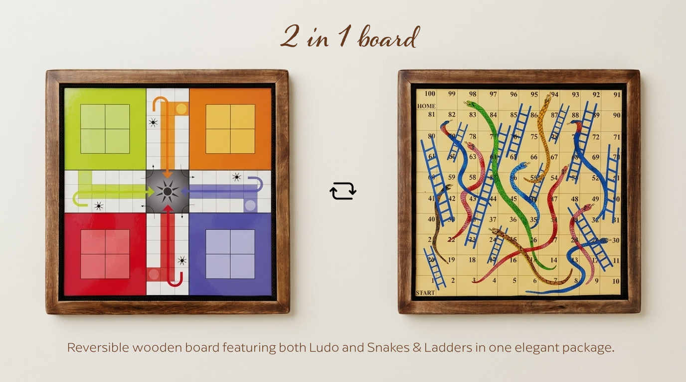 Wooden Ludo and Snakes & Ladders Board Game | 2-in-1, Reversible, Magnetic - Image 11