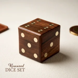 wooden dice box with five dices set