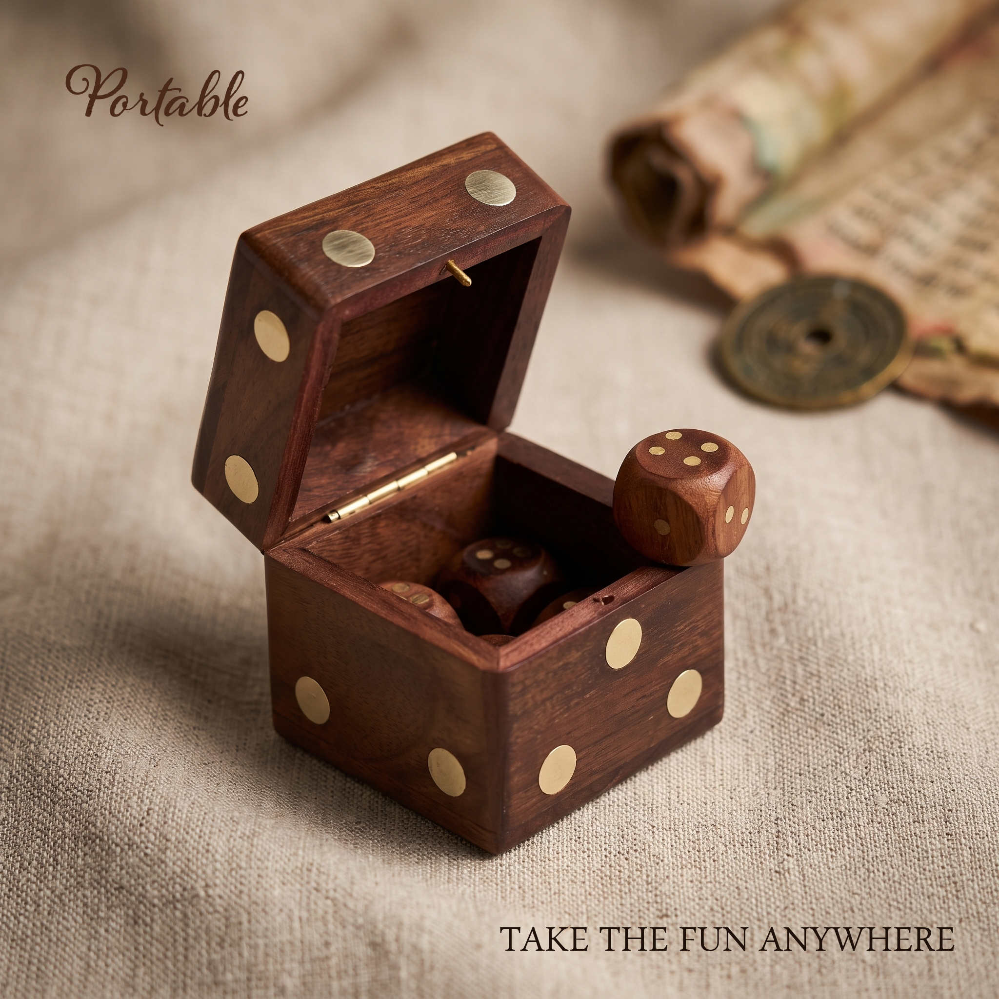 Wooden Dice Box, Personalized Game Accessories, DnD, Yahtzee - Birthday Gift, Set of 5 Dices - Image 3