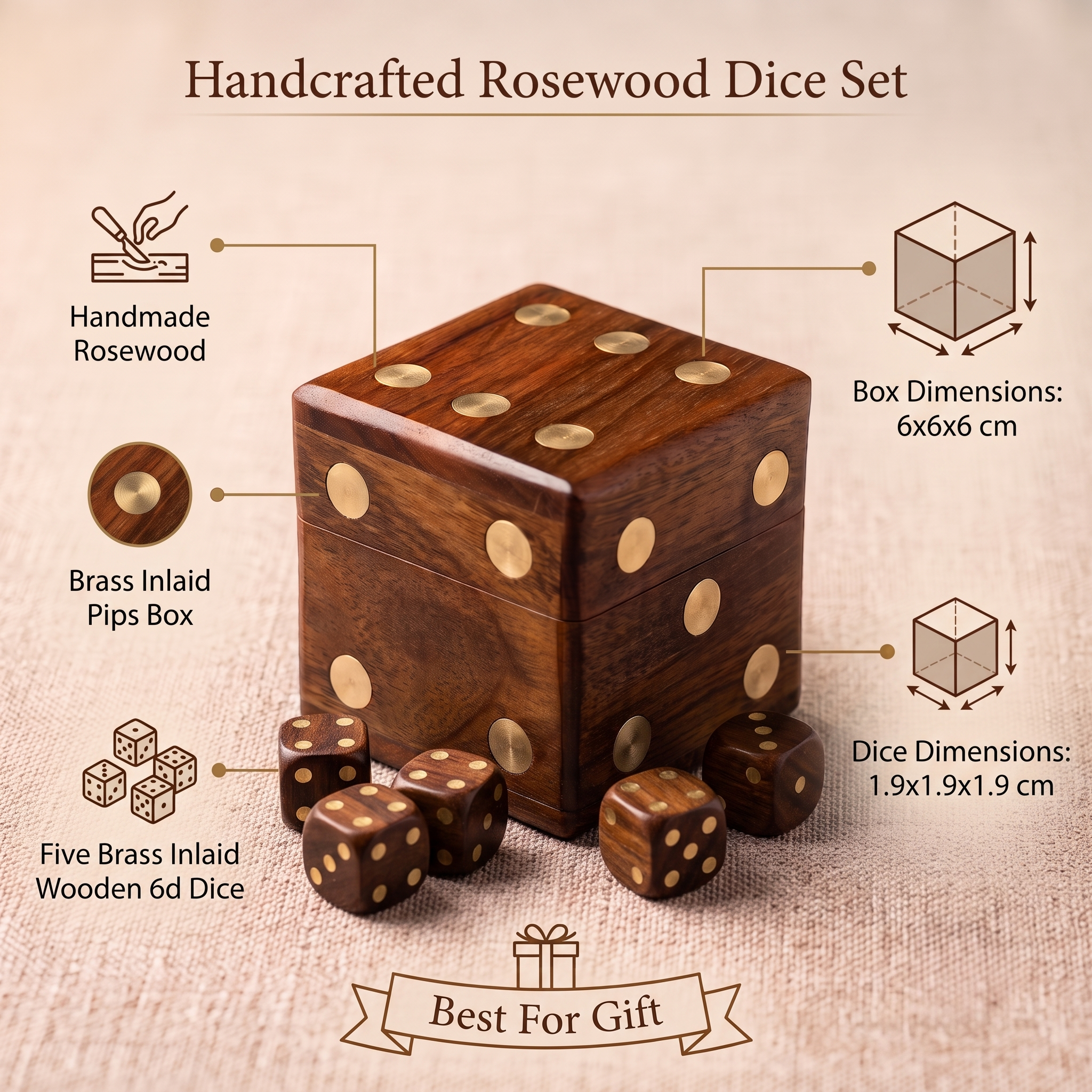 Wooden Dice Box, Personalized Game Accessories, DnD, Yahtzee - Birthday Gift, Set of 5 Dices - Image 6