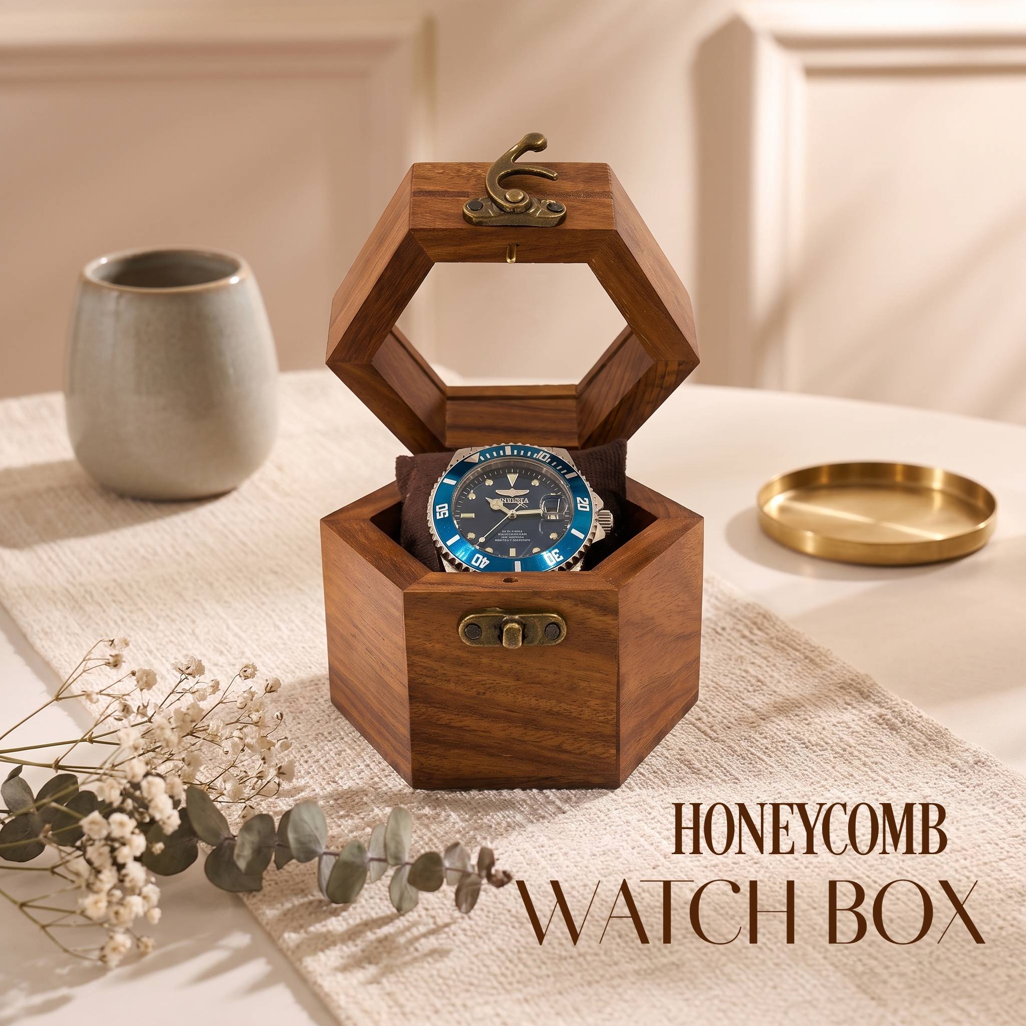 wooden watch box honeycomb 1 slots display case oganizer
