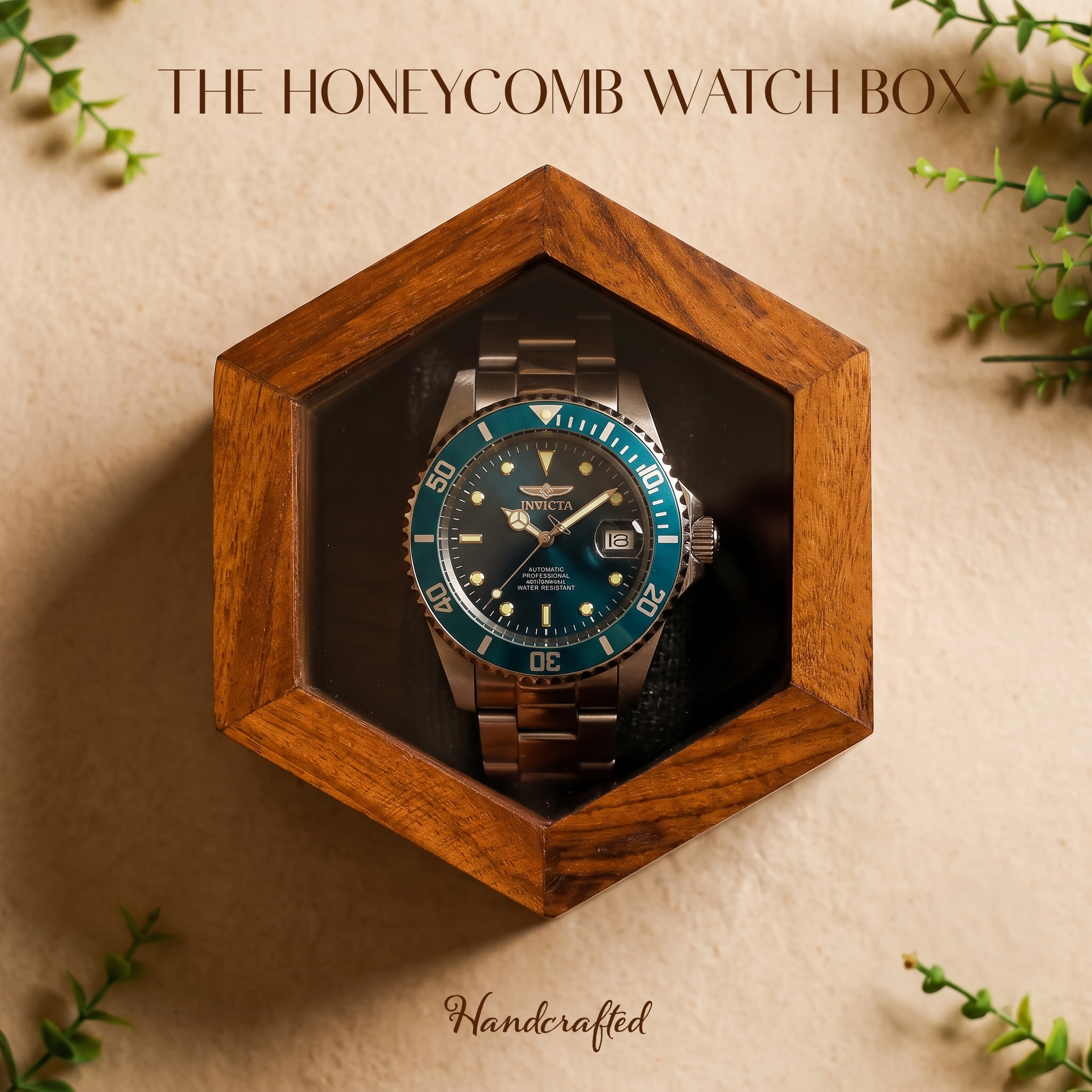 wooden watch box honeycomb 1 slots display case organizer gift for husband wife birthday anniversary