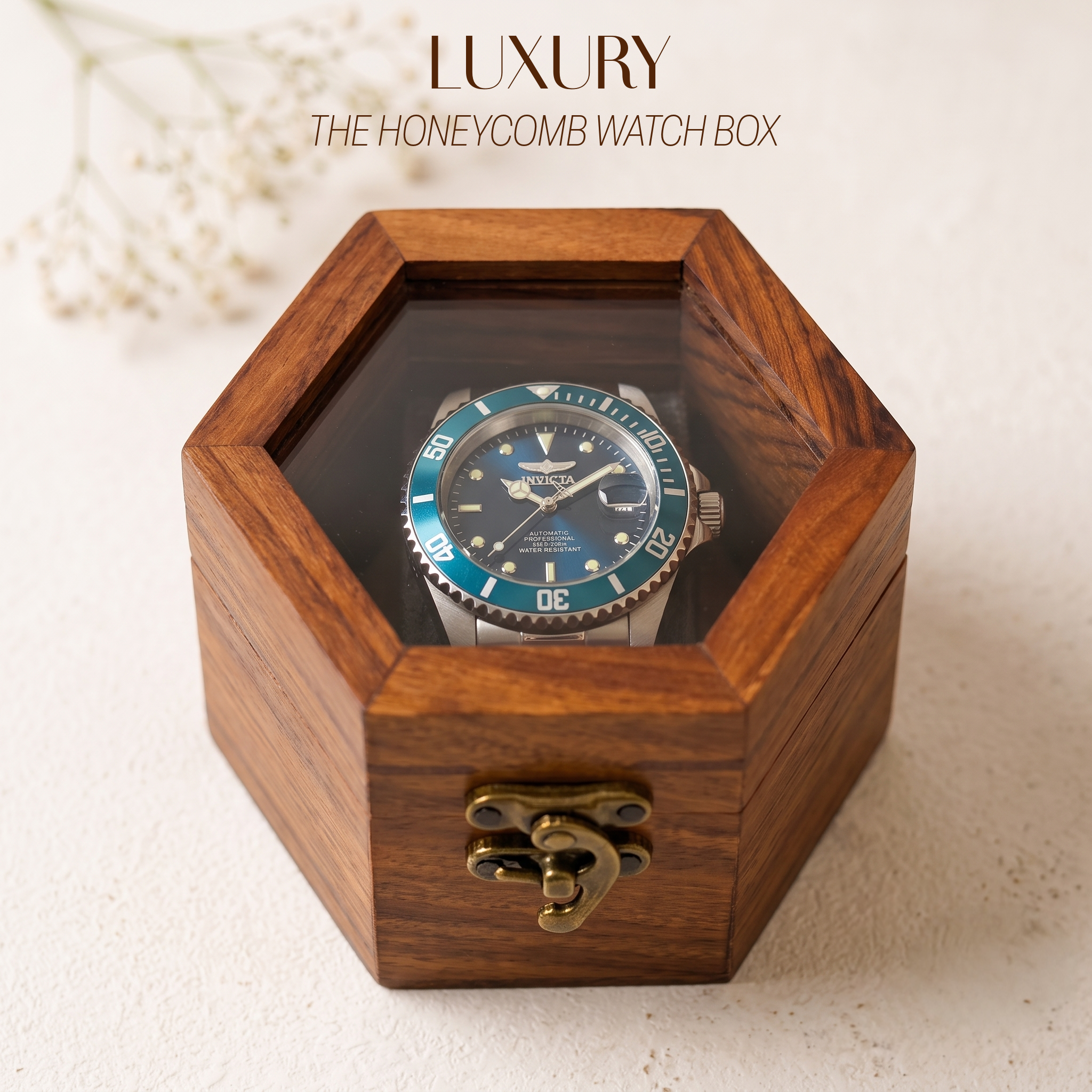 wooden watch box honeycomb 1 slots display case organizer