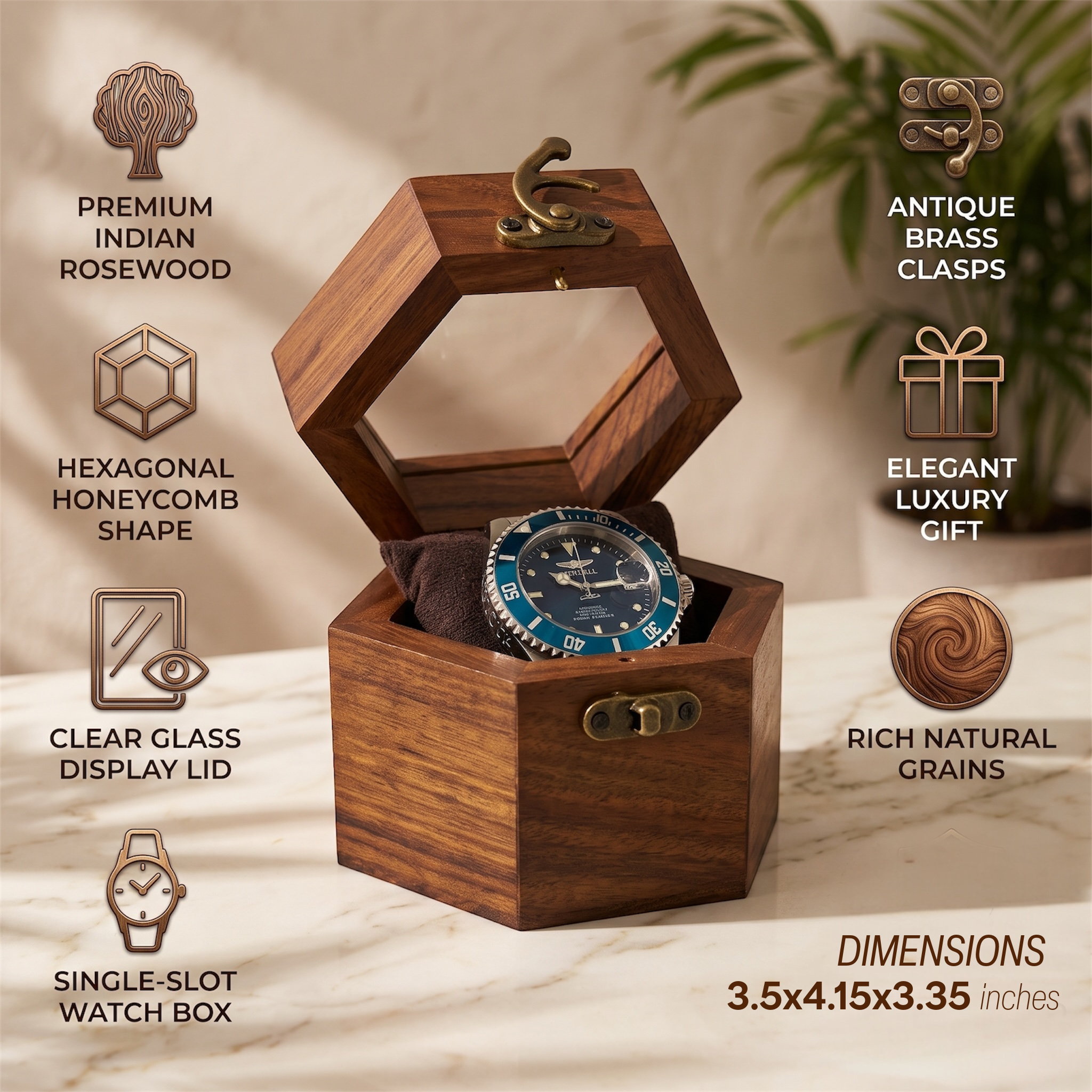 wooden watch box honeycomb 1 slots display case organizer