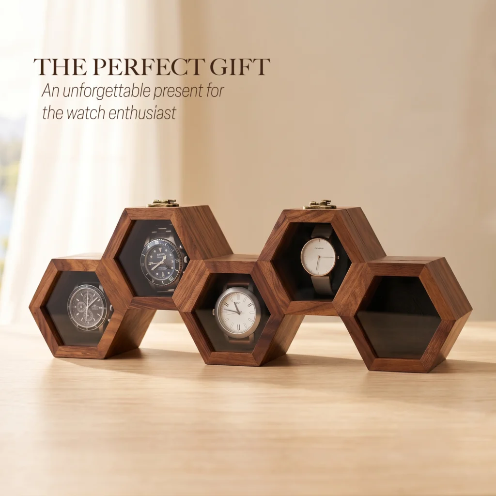wooden watch box honeycomb 5 slots display case organizer gift for husband wife birthday anniversary wedding housewarming home decor