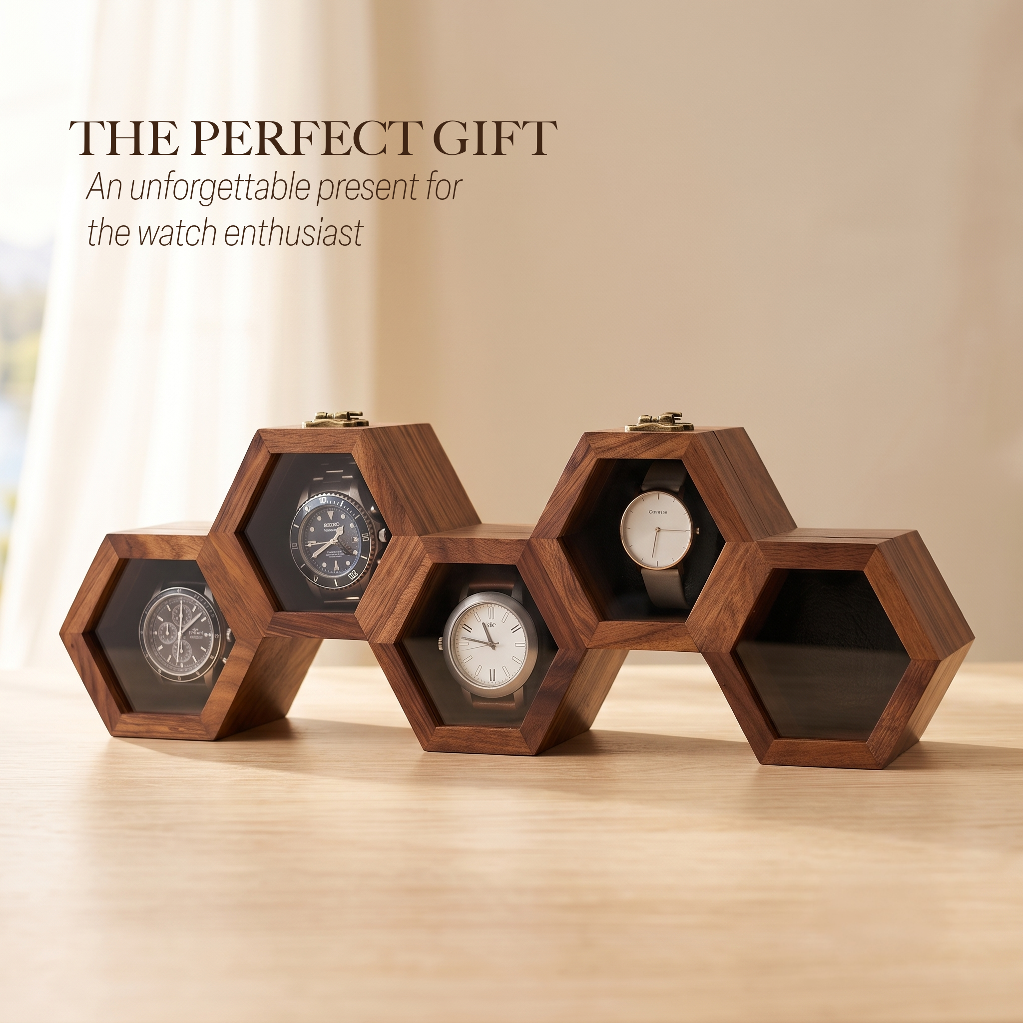 wooden watch box honeycomb 5 slots display case organizer gift for husband wife birthday anniversary wedding housewarming home decor