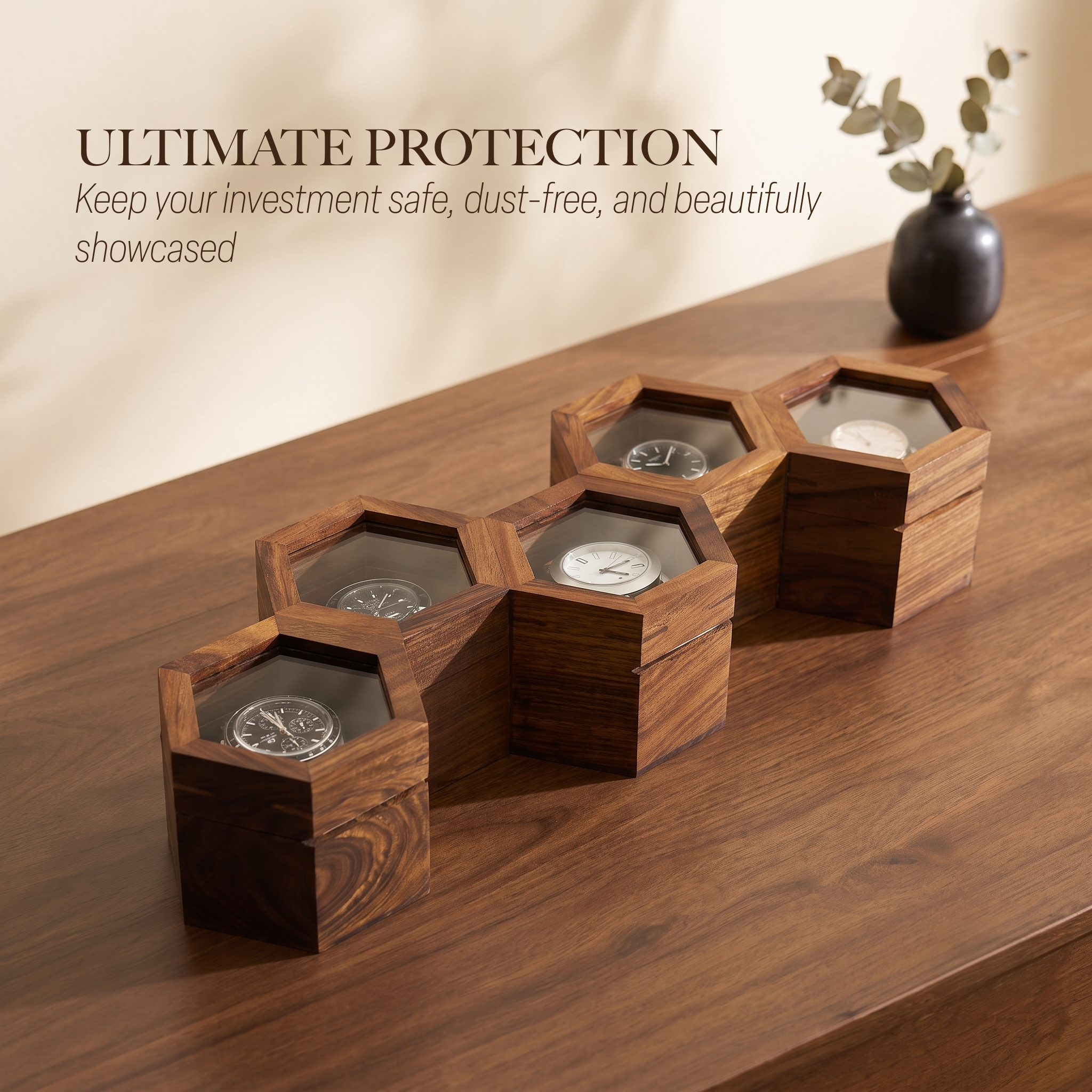 wooden watch box honeycomb 5 slots display case organizer gift for husband wife birthday anniversary wedding housewarming home decor