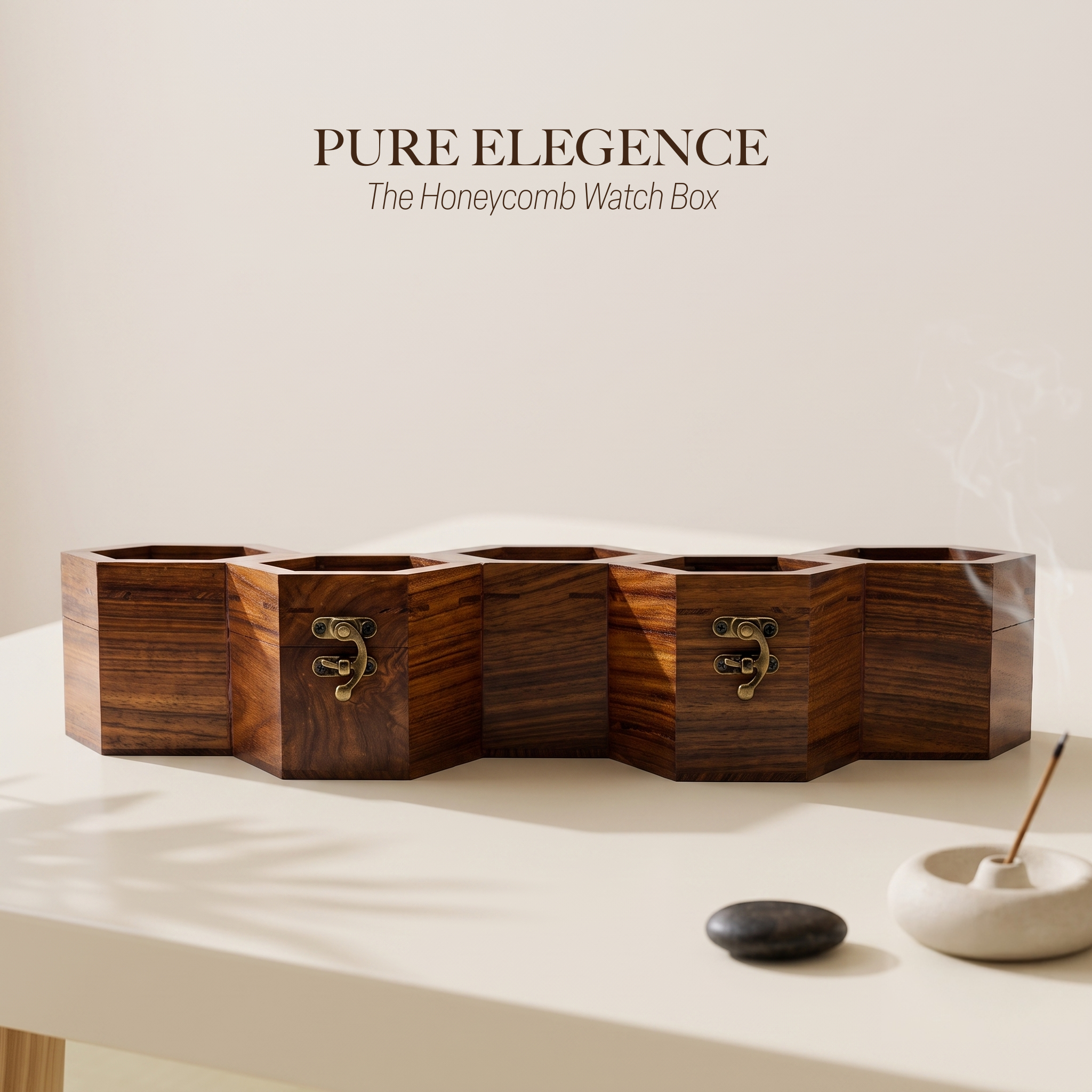 wooden watch box honeycomb 5 slots display case organizer gift for husband wife birthday anniversary wedding housewarming home decor