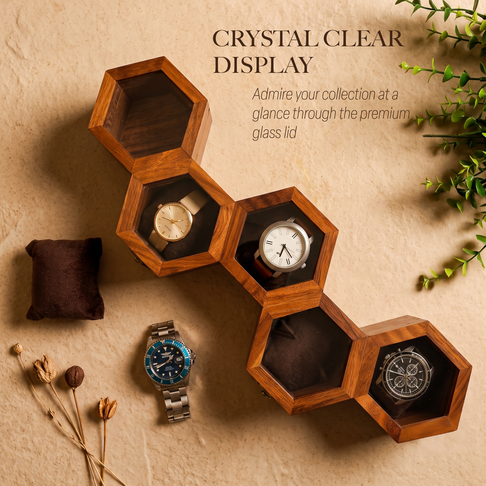 wooden watch box honeycomb 5 slots display case organizer gift for husband wife birthday anniversary wedding housewarming home decor