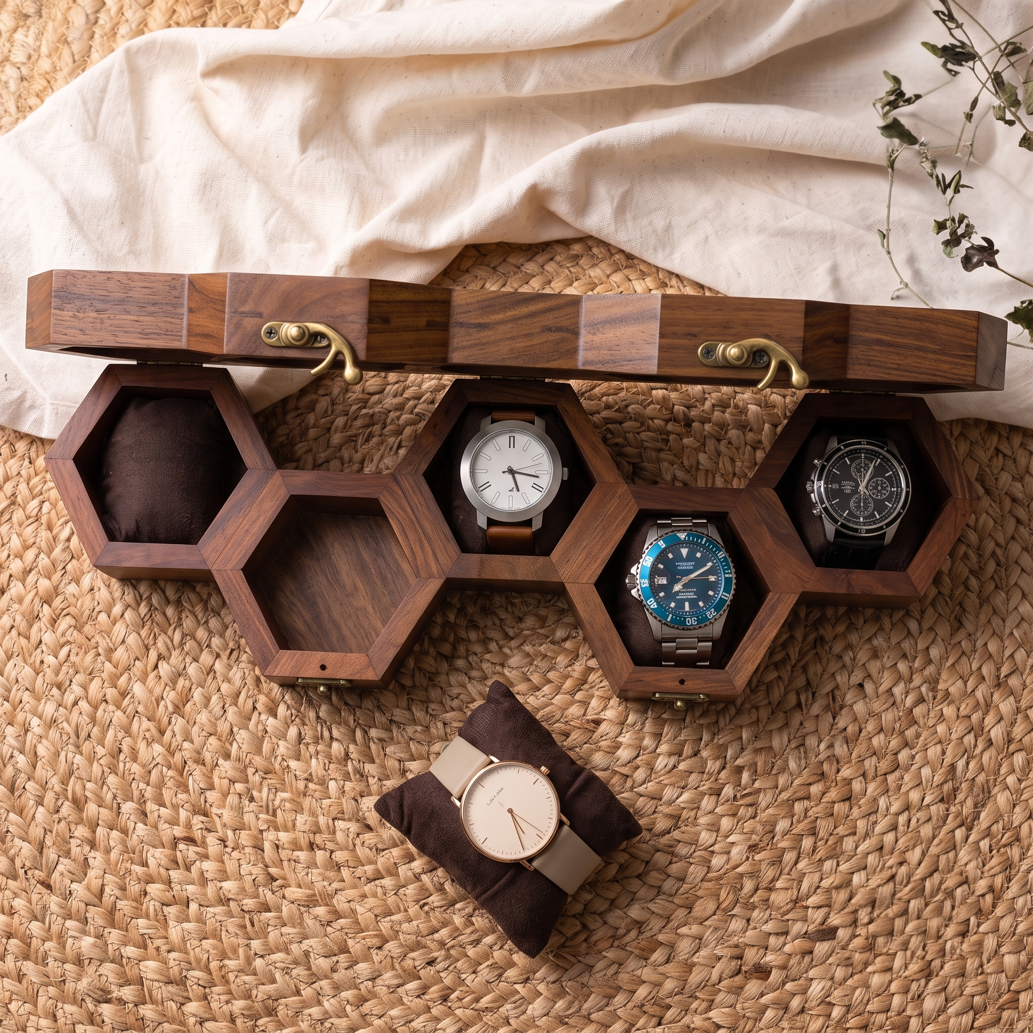 wooden watch box honeycomb 5 slots display case organizer gift for husband wife birthday anniversary wedding housewarming home decor