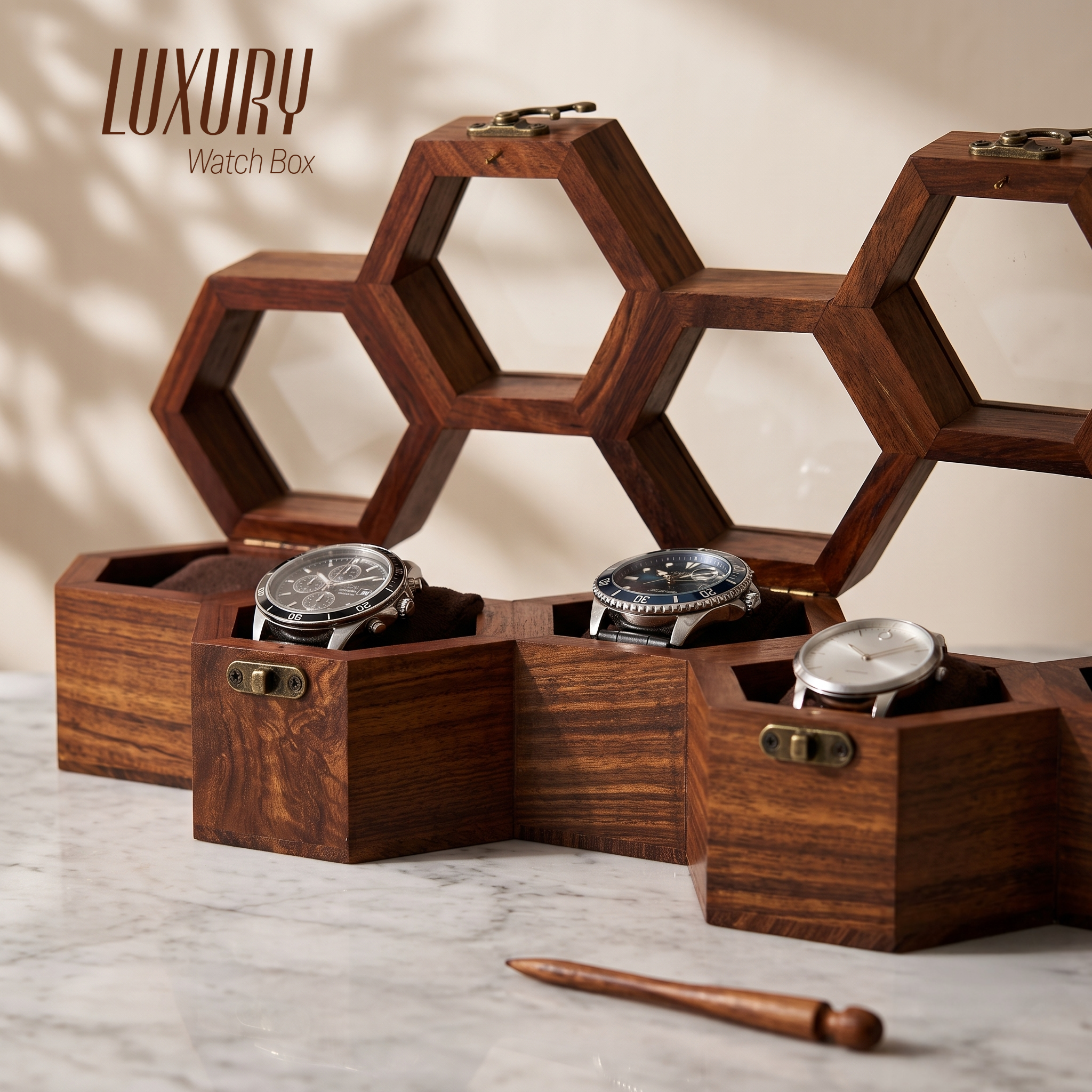 wooden watch box honeycomb 5 slots display case organizer gift for husband wife birthday anniversary wedding housewarming home decor