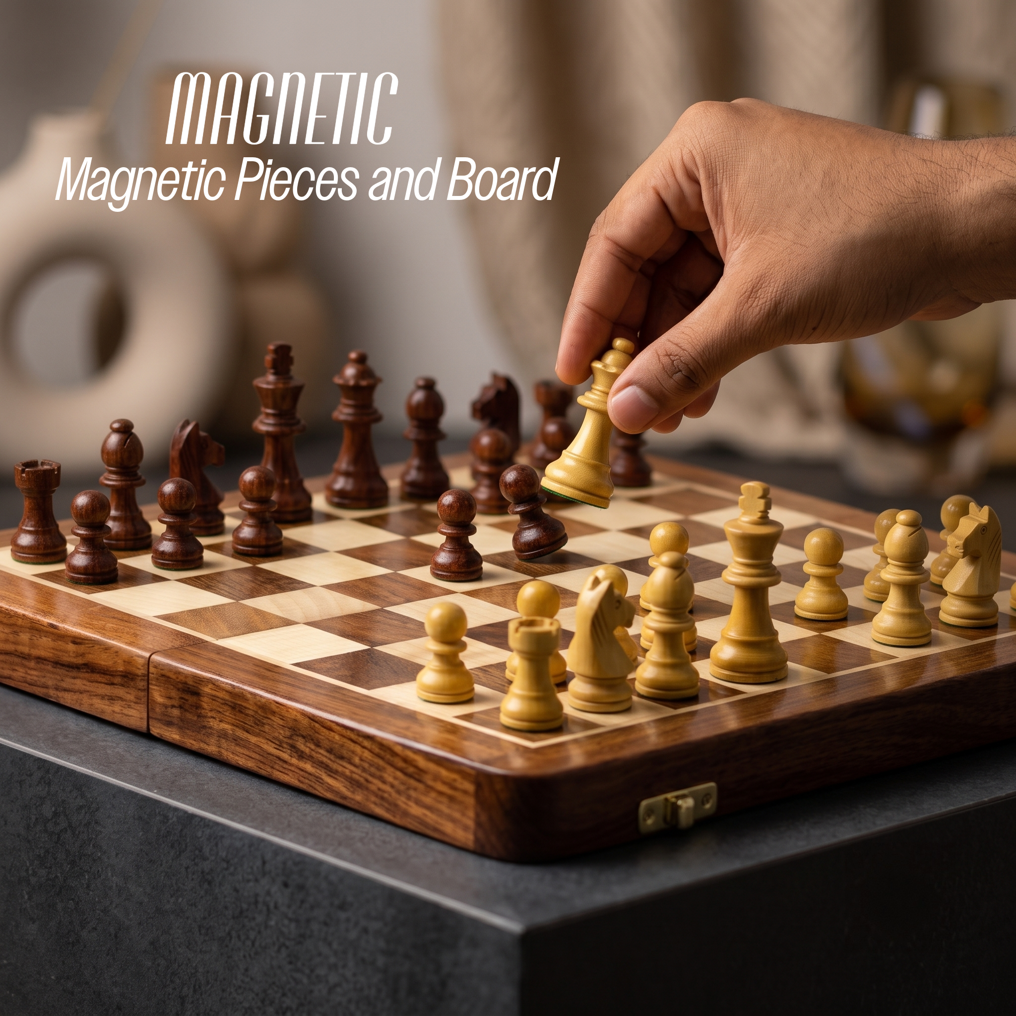 wooden magnetic chess set for birthday anniversary gift for men and women
