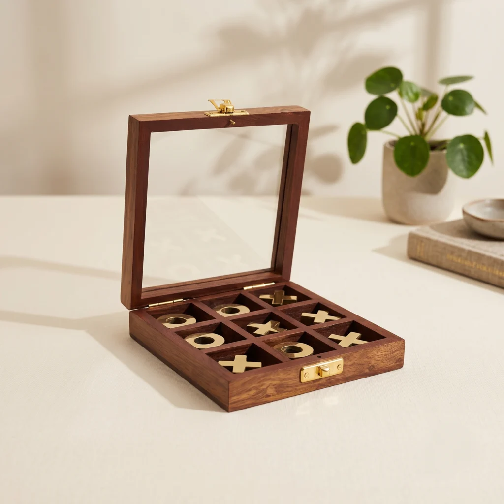 wooden tic tac toe board game