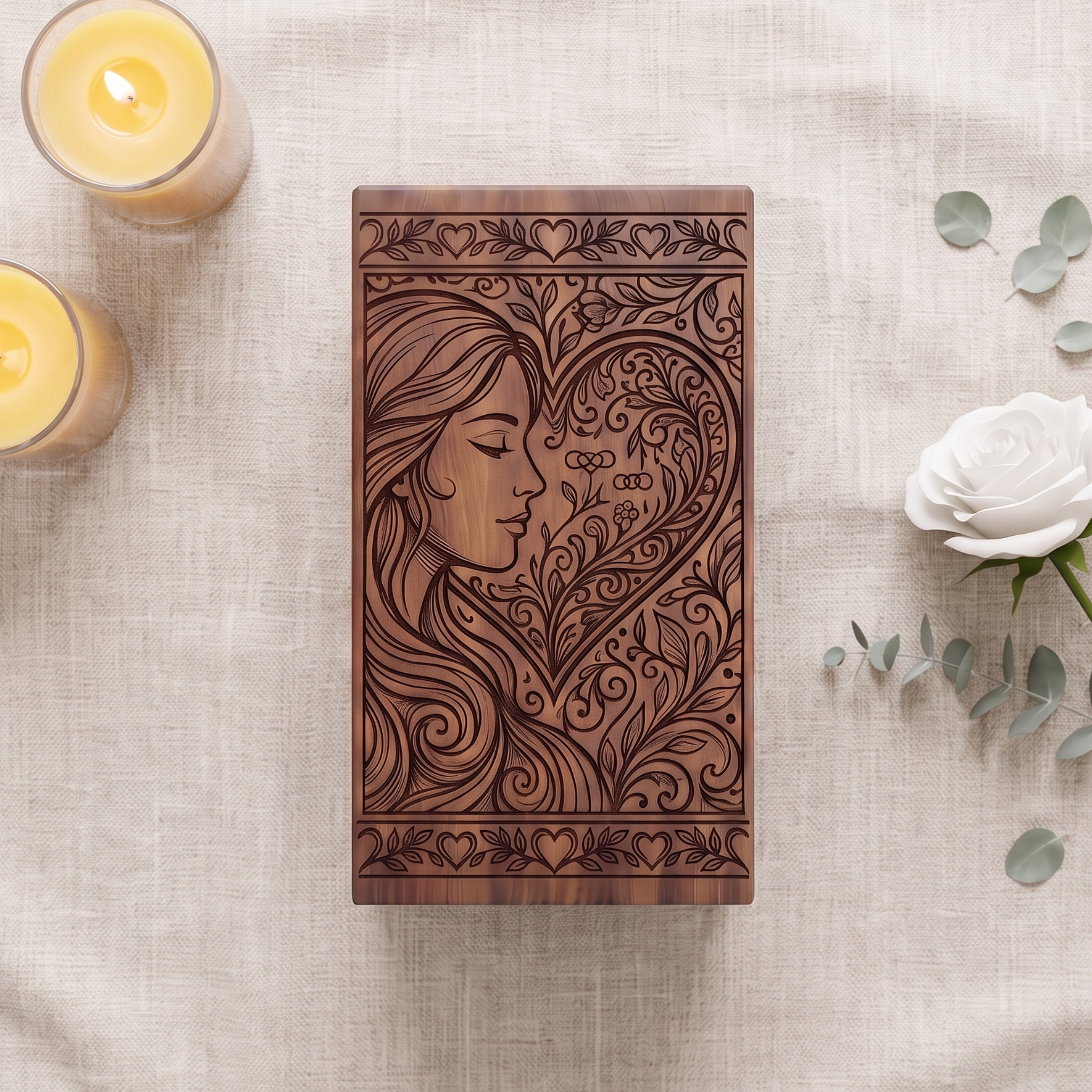 Personalized Wooden Urn for Human Ashes, Custom Cremation Box for Women, Female Memorial Keepsake - Image 8