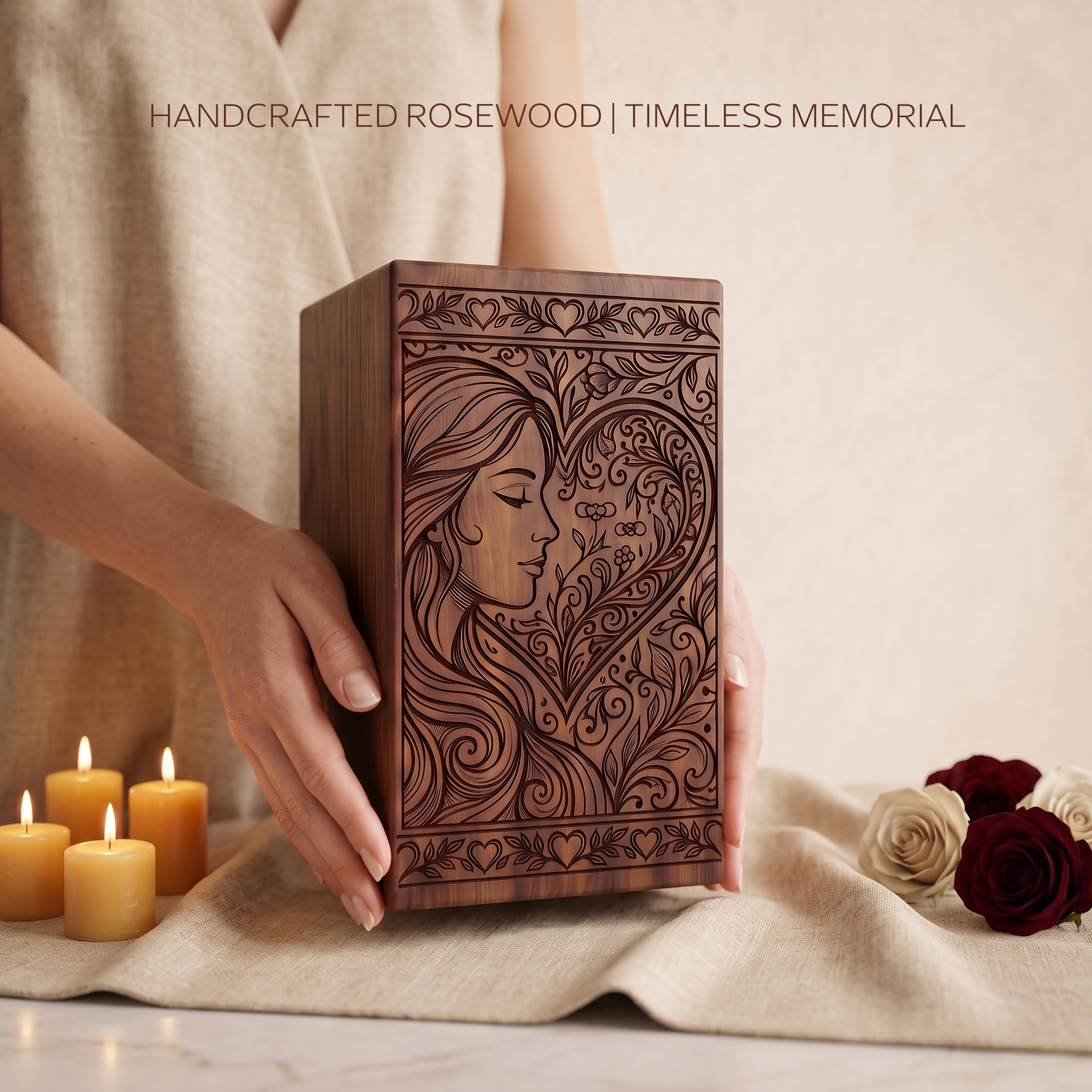 wooden cremation urn for human and pet ashes